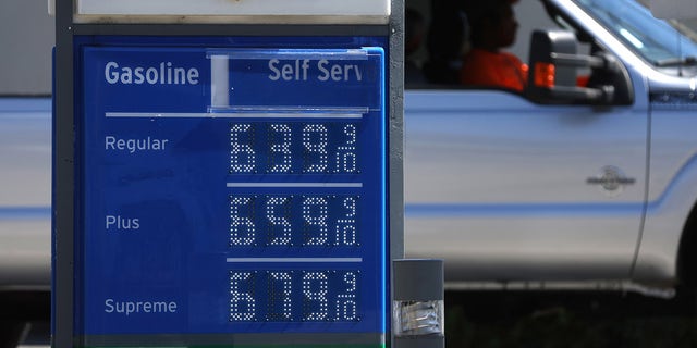 Gas prices over $6 per gallon at a Chevron station on May 20, 2022, in San Rafael, California.