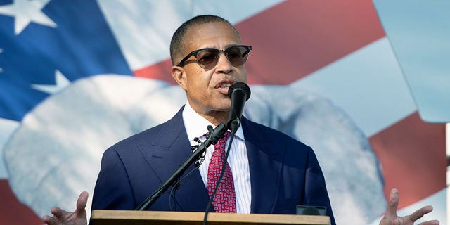 In this July 6, 2021 photo, retired Detroit Police Chief James Craig speaks at the Jackson County Republican Committee "Under the Oaks" birthday celebration in Jackson, Mich. 