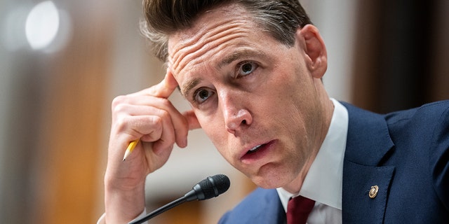 Sen. Josh Hawley, R-Mo., speaks during the Senate Armed Services Committee hearing on the Department of the Air Force in review of the Defense Authorization Request for FY2023 and the Future Years Defense Program, in Dirksen Building on Tuesday, May 3, 2022. 