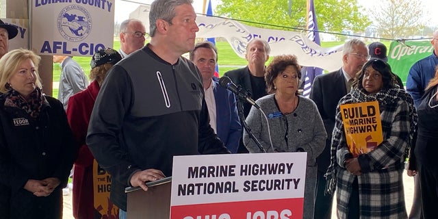 Rep. Tim Ryan appears at a rally with union workers on the eve of the state's primary elections on May 2, 2022. (Tyler Olson/Fox News)