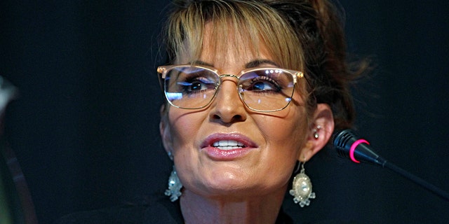 FILE - Sarah Palin, a Republican seeking the sole U.S. House seat in Alaska, speaks during a forum for candidates, Thursday, May 12, 2022, in Anchorage, Alaska. (AP Photo/Mark Thiessen, File)