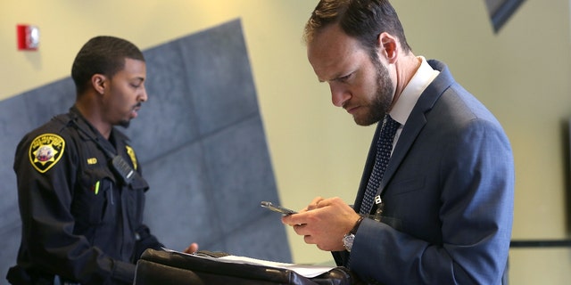 Deputy public defender Chesa Boudin checks in at county jail #2 as part of the public defender pretrial release unit on Monday, May 14, 2018 in San Francisco, Calif. (Photo By Liz Hafalia/The San Francisco Chronicle via Getty Images)