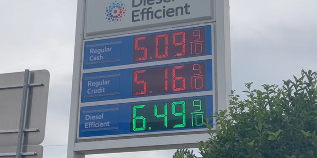 Gas station prices as seen in New Jersey on June 10.