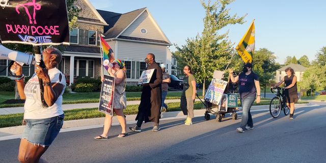 Protesters outside the home of Supreme Court Justice Amy Coney Barrett. 