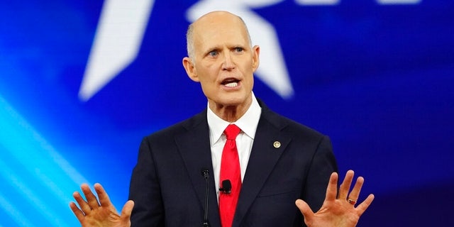 Sen. Rick Scott, R-Fla., speaks at the Conservative Political Action Conference (CPAC) Saturday, Feb. 26, 2022, in Orlando, Fla. 
