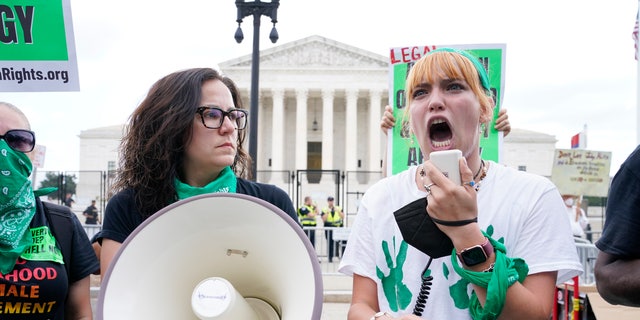Protesters gathered outside the Supreme Court on Friday after the abortion decision.