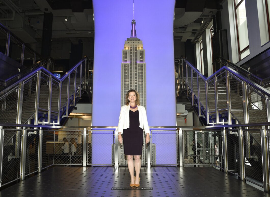 British Consul General to New York Emma Wade-Smith participates in the ceremonial lighting of the Empire State Building in honor of the Platinum Jubilee of Queen Elizabeth II on Friday in New York.