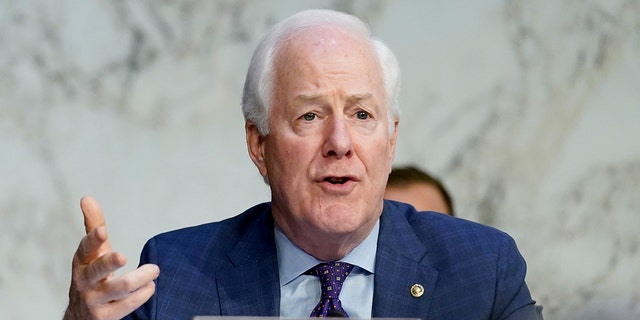 Sen. John Cornyn, R-Texas, during a Senate Judiciary Committee confirmation hearing on Capitol Hill in Washington, Tuesday, March 22, 2022. (AP Photo/Andrew Harnik)