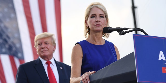 U.S. Representative Mary Miller (R-IL) gives remarks after receiving an endorsement during a Save America Rally with former US President Donald Trump at the Adams County Fairgrounds on June 25, 2022 in Mendon, Illinois. 