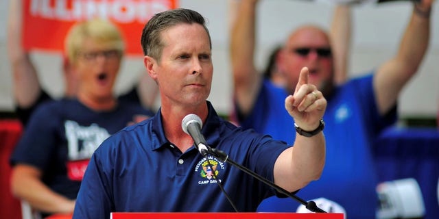 GOP Rep. Rodney Davis speaks at the 2021 Illinois State Fair, on August 19, 2021 in Springfield, Illinois.