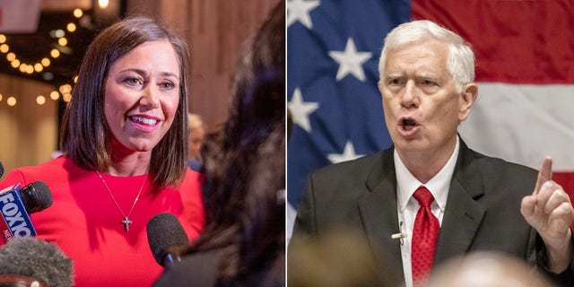 Senate candidates Katie Britt (L) and Mo Brooks (R)