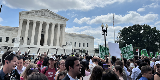 Activists flocked to the Supreme Court following the overturn of Roe v. Wade on Friday, June 24, 2022. (Fox News Digital/Lisa Bennatan)