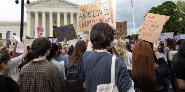 Youth pro-abortion rights demonstrators with Generation Ratify and other organizations rally outside of the Supreme Court in Washington, D.C. on May 5, 2022, following the leak of a draft Supreme Court opinion to overturn Roe vs. Wade.
