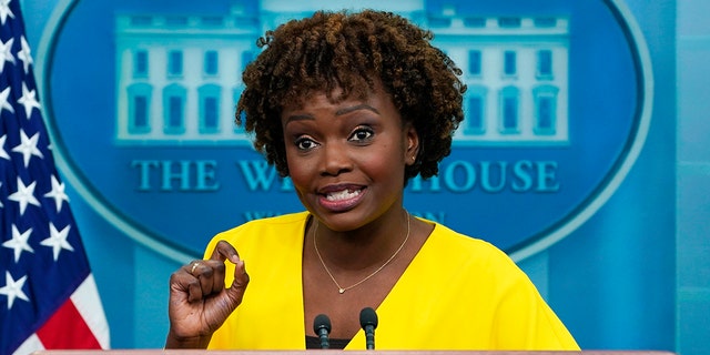 White House press secretary Karine Jean-Pierre speaks during the daily briefing at the White House in Washington, Wednesday, May 18, 2022. 