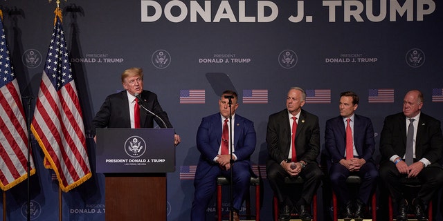 Former President Donald Trump speaks after a panel on policing and security at Treasure Island hotel and casino on July 8, 2022 in Las Vegas, Nevada