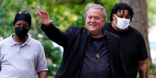 Former White House strategist Steve Bannon arrives at federal court for the second day of jury selection in his contempt of Congress trial, Tuesday, July 19, 2022, in Washington. 