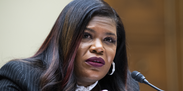 FILE - Rep. Cori Bush, D-Mo., testifies during the House Oversight and Reform Committee hearing titled "Birthing While Black: Examining America's Black Maternal Health Crisis" in the Rayburn Building on May 6, 2021.