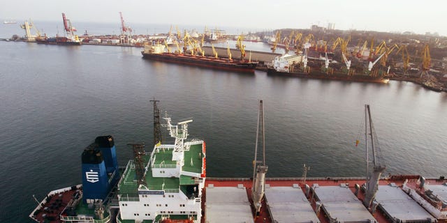 FILE - Cargo ships ply their trade, Dec. 8, 2004, in the Ukrainian port city of Odesa. Situated at the crossroads of several of the world's major trading routes, Odesa is central to the economy of  Ukraine.  