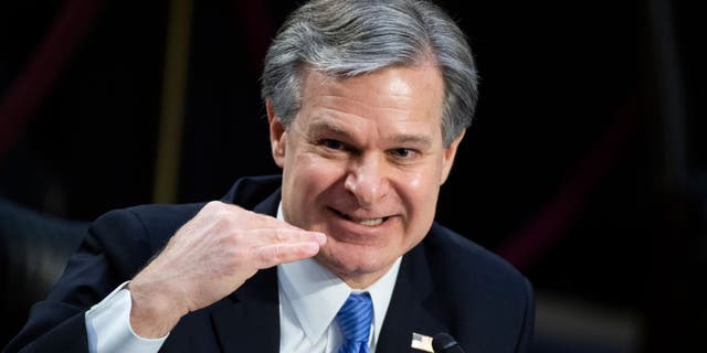 FBI Director Christopher Wray testifies during the Senate Judiciary Committee hearing titled Oversight of the Federal Bureau of Investigation: the January 6 Insurrection, Domestic Terrorism, and Other Threats in Hart Building on Tuesday, March 2, 2021. 