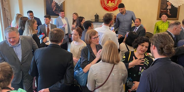 American professional basketball player, Enes Kanter Freedom, meeting with advocates at the IRF Summit breakfast. (Courtesy IRF Summit.)