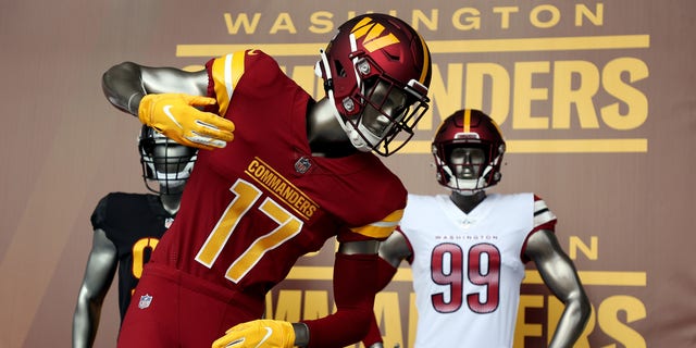 The Washington Commanders new uniforms shown Feb. 2, 2022, in Landover, Md. 