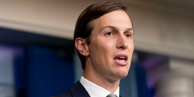 White House senior adviser Jared Kushner speaks at a press briefing at the White House in Washington on Aug. 13, 2020.