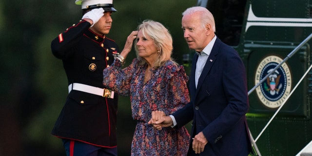 President Joe Biden and first lady Jill Biden arrive at Fort Lesley J. McNair in Washington 