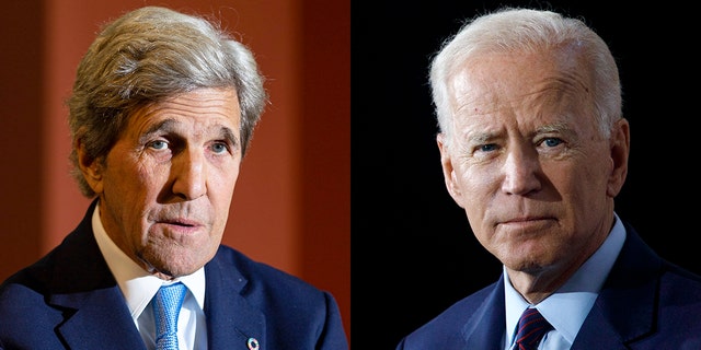 John Kerry, seen on the left, was appointed by President Biden, seen on the right, in early 2021 to lead the State Department's global climate policy outreach as a special climate envoy for climate.