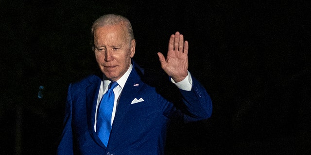 WASHINGTON, DC - JULY 16: President Joe Biden walks off Marine One on the South Lawn of the White House on July 16, 2022 in Washington, DC.