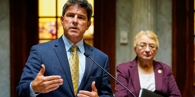 Senate President Pro Tem Rodric Bray and State Sen. Sue Glick at the Statehouse in Indianapolis, Wednesday, July 20, 2022.