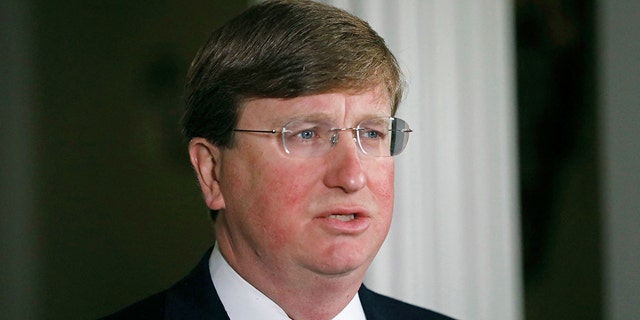 Republican Gov. Tate Reeves before signing a bill at the Governor's Mansion in Jackson, Mississippi, on June 30, 2020.