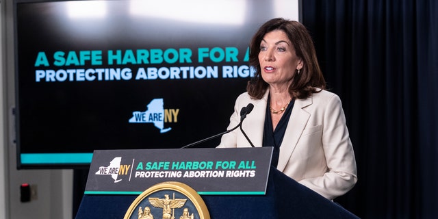 Governor Kathy Hochul holds media availability press conference and makes an announcement on abortion rights at the office on 633 3rd Avenue. 