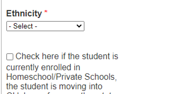 Screenshot of the Oklahoma State Department of Education's drop-down menu offering "non-binary" as a gender option for preschoolers.