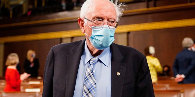 Sen. Bernie Sanders (I-VT) arrives before President Joe Biden addresses a joint session of Congress in the House chamber of the U.S. Capitol April 28, 2021 in Washington, DC. 