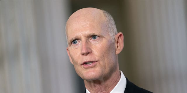 Senator Rick Scott, a Republican from Florida, speaks during a television interview at the Russell Senate Office building in Washington, D.C., U.S., on Wednesday, Nov. 11, 2020. Senate Republicans dismissed concerns about an extended fight over the presidential election damaging the public's faith in voting or disrupting the transition process.