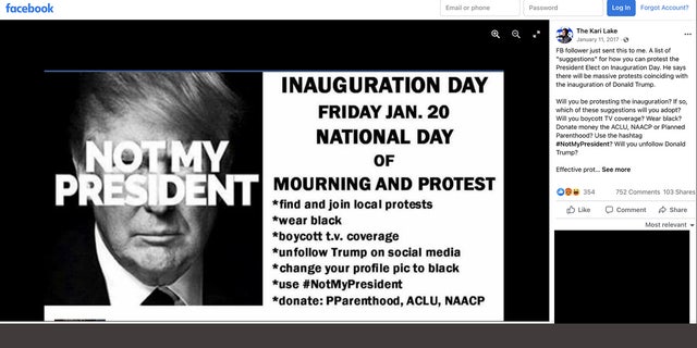 Kari Lake, who has Trump's endorsement in the Arizona GOP gubernatorial primary, posted an apparently anti-Trump image on Facebook during the 2017 inauguration