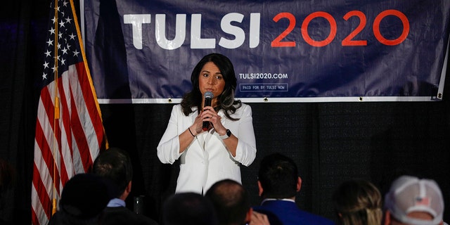 Then-Democratic presidential candidate U.S. Representative Tulsi Gabbard, D-Hawaii, holds a Town Hall meeting on Super Tuesday Primary night on March 3, 2020 in Detroit, Michigan. 