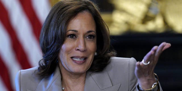 US Vice President Kamala Harris speaks while meeting with state legislative leaders in the Vice President's Ceremonial Office in Washington, D.C., US, on Friday, July 8, 2022.