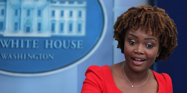 White House press secretary Karine Jean-Pierre speaks during a White House daily press briefing at the James S. Brady Press Briefing Room at the White House. 