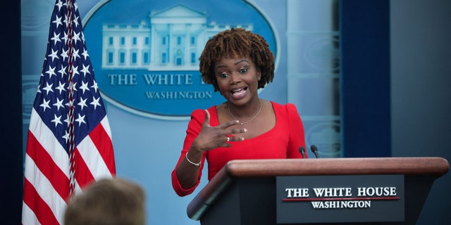 U.S. press secretary Karine Jean-Pierre holds the daily press briefing at the White House in Washington, U.S., June 16, 2022. REUTERS/Evelyn Hockstein