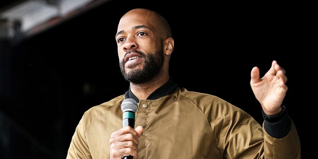 FILE: Wisconsin Lieutenant Governor Mandela Barnes speaks to the crowd during the 48th Annual Juneteenth Day Festival on June 19, 2019, in Milwaukee, Wisconsin.