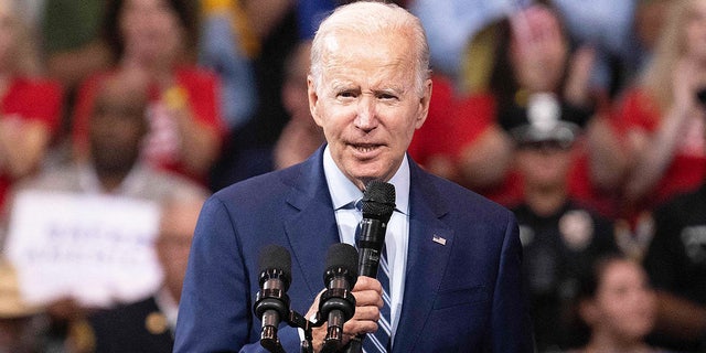President Joe Biden speaks at Wilkes University in Wilkes-Barre, Pennsylvania, on August 30, 2022.