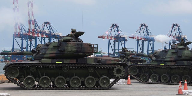 FILE - In this photo released by the Taiwan Ministry of National Defense, Taiwan military forces conduct anti-landing drills during the annual Han Kuang military exercises near New Taipei City in Taiwan on Wednesday, July 27, 2022. (Taiwan Ministry of National Defense via AP, File)