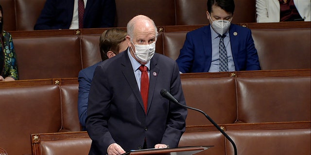 Rep. Tom O'Halleran, D-Ariz., speaks as the House reconvenes to debate the objection to confirm the Electoral College vote from Arizona after protesters stormed into the U.S. Capitol on Jan. 6, 2021.