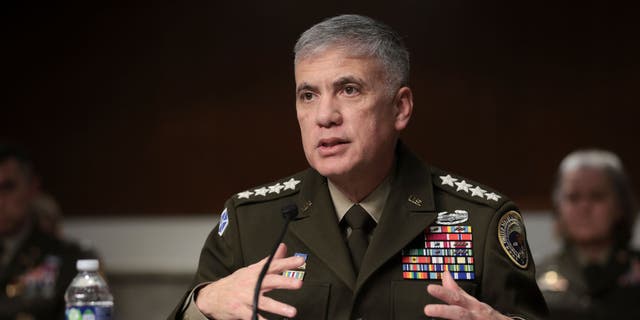 General Paul Nakasone, Commander United States Cyber Command and Director of the National Security Agency testifies before the Senate Armed Services Committee on April 5, 2022 in Washington, DC. 