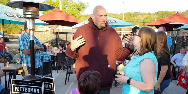 Lt. Gov. John Fetterman greets supporters at a campaign stop on May 10, 2022, in Greensburg, Pennsylvania.