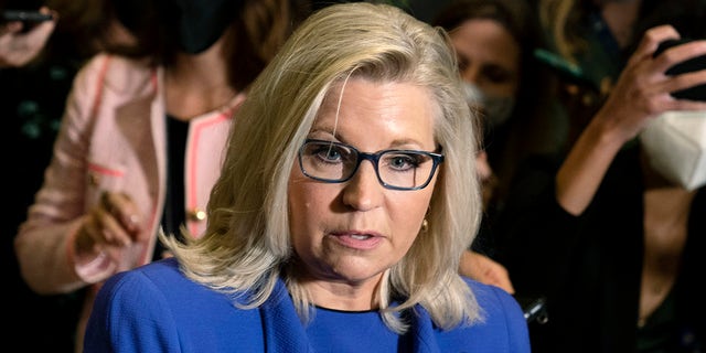 Rep. Liz Cheney, R-Wyo., speaks to reporters on Capitol Hill in Washington on Wednesday, May 12, 2021. House Republicans meet at the Capitol to decide whether to remove Rep. Liz Cheney, R-Wyo., from her leadership post, in Washington, Wednesday, May 12, 2021.