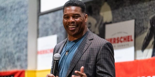 Herschel Walker, the Republican Senate nominee in Georgia, speaks during a campaign rally in Macon, Georgia, on Wednesday, May 18, 2022.