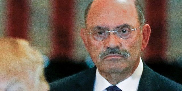 FILE PHOTO: Trump Organization chief financial officer Allen Weisselberg looks on as then-U.S. Republican presidential candidate Donald Trump speaks during a news conference at Trump Tower in Manhattan, New York, U.S., May 31, 2016. 