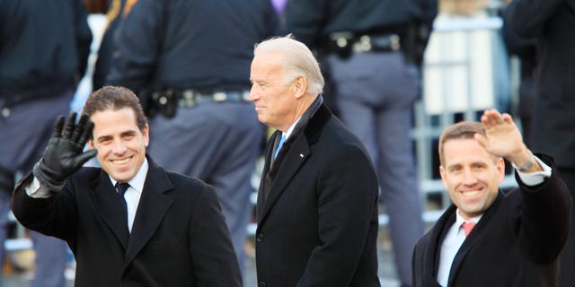 Vice President Joe Biden and sons Hunter Biden, left, and Beau Biden walk in the Inaugural Parade Jan. 20, 2009, in Washington, D.C. 